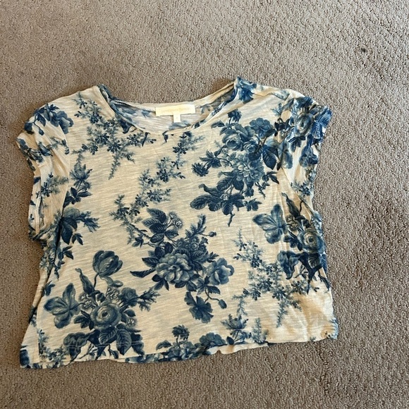 LoveShackFancy Tops - LoveShackFancy Blue and Cream Floral Top